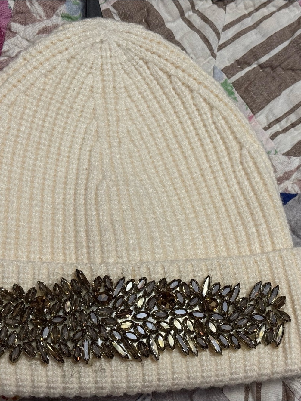 Rachel Zoe Cream Knit Beanie with Gold Crystal Band - Picture 2 of 4